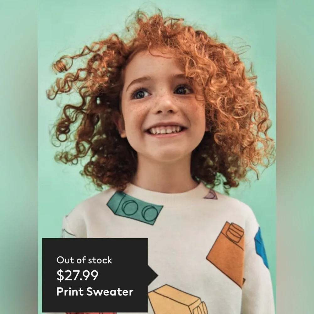 H&M Kids Matching Set Cream Sweatshirt & Shorts with Multi-Color Brick Prints